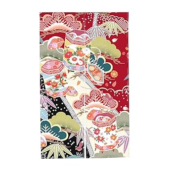 ♥今月最終掲載・上品で高級感漂う【 和工房れおん】のれん 舞花着物・扇柄デザイン Amazon｜のれん おしゃれ 和風の絵 かわいい花 和柄 暖簾 ロング