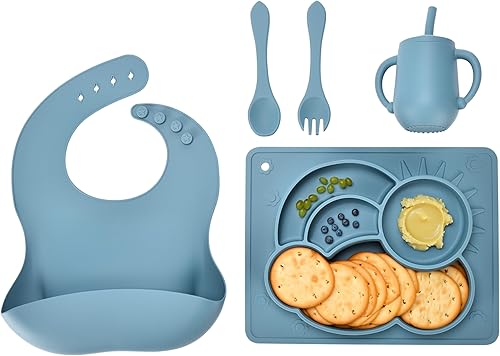 Miniatura 8 de Plato arcoíris + taza de silicona + tenedor de cuchara + babero de silicona_ CT-02582B