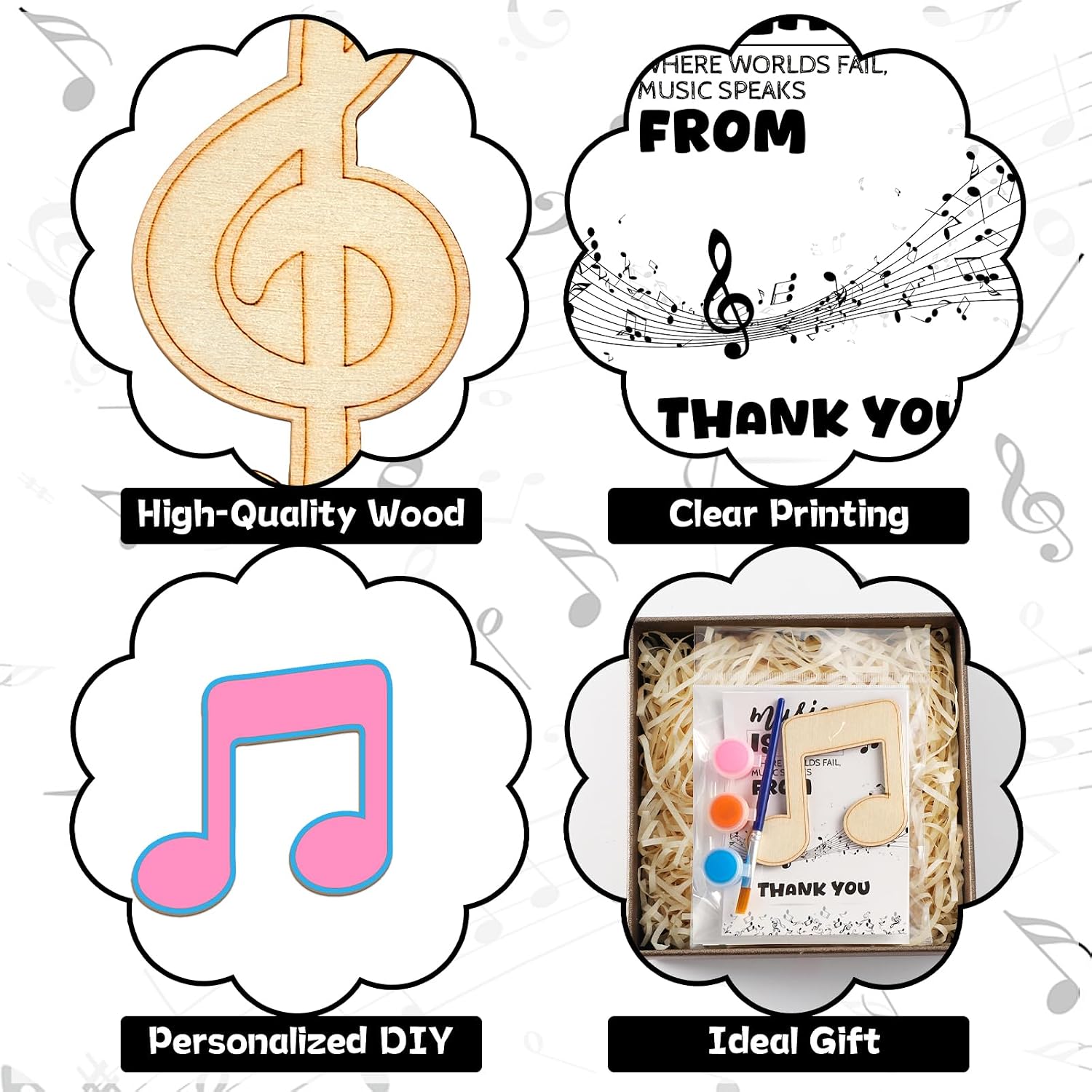 Bornerwhite Music Party Favors Musical Craft Kits Party Supplies Wooden Painting Kit for Kids Boys Girls Birthday Decorations Supplies Gifts Classroom School Prizes Rewards(24 Pcs)
