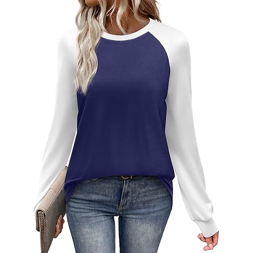 WIHOLL Long Sleeve Shirts for Women Color Block Raglan Tops Casual Crewneck Basic Tees Fall Clothes 2025 Fashion