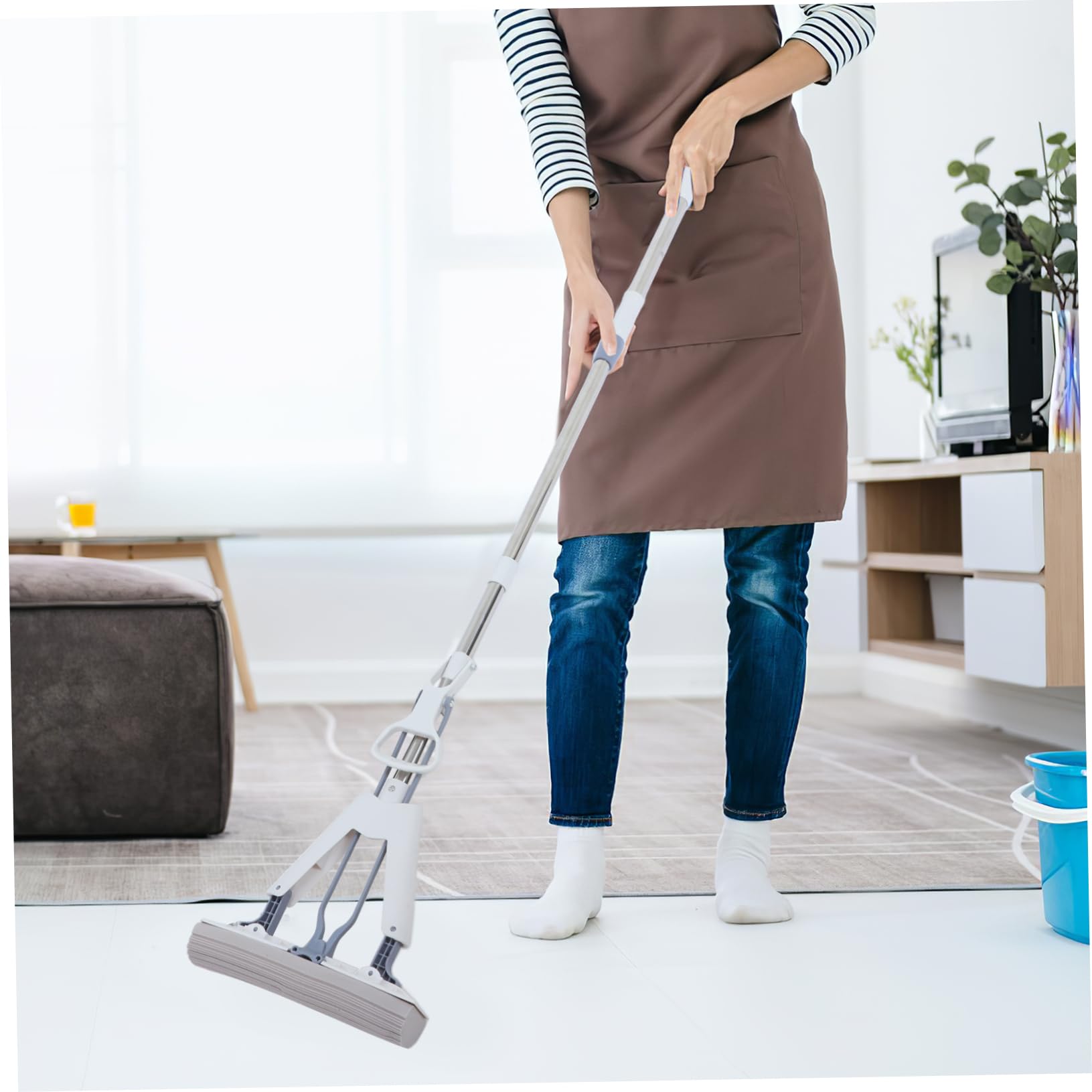Trapeador de Esponja Plegable Doble 28cm, Acero Inoxidable Abs Blanco