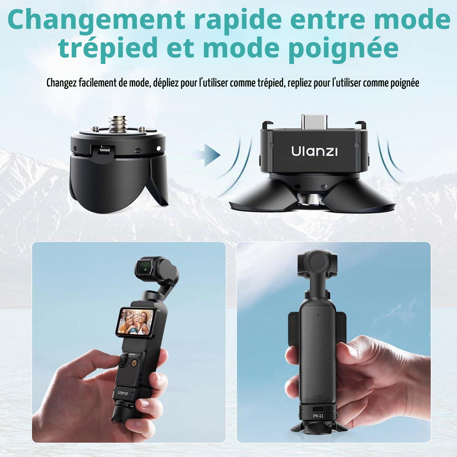 ULANZI Pocket 3 Mini kit trépied pour Accessoires DJI Osmo Pocket 3, connecteur de Charge Type-C avec Trou de vis 1/4, pour DJI Osmo Pocket 3, Smartphones, caméras d'action, Gimbals (PK-08 & PK-11)