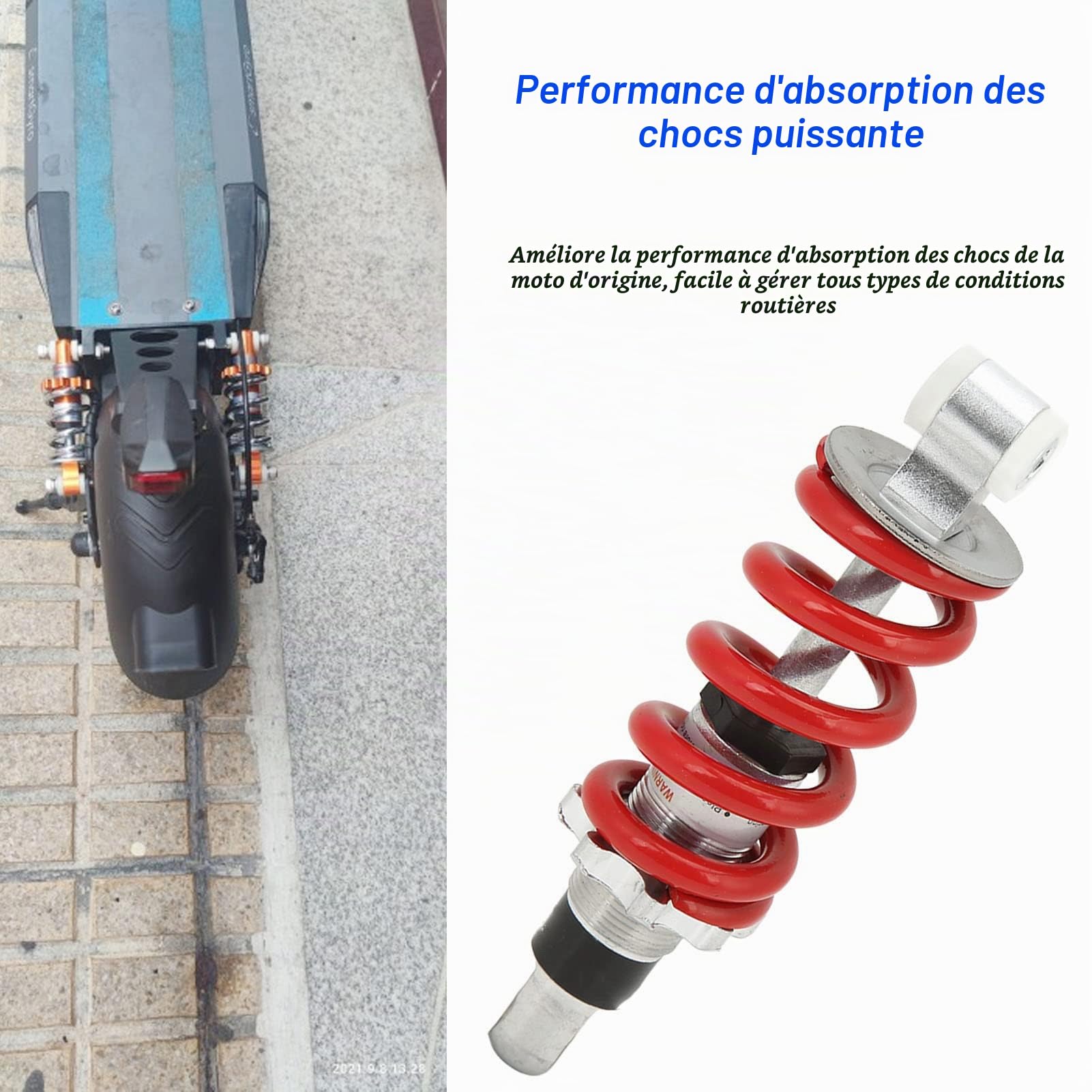 Tissting Amortisseur Vélo Électrique Universel 150mm 5.91", Ressort 750lbs Réglable Rouge, Suspension VTT Scooter Moped, Pièce Détachée Modifiable