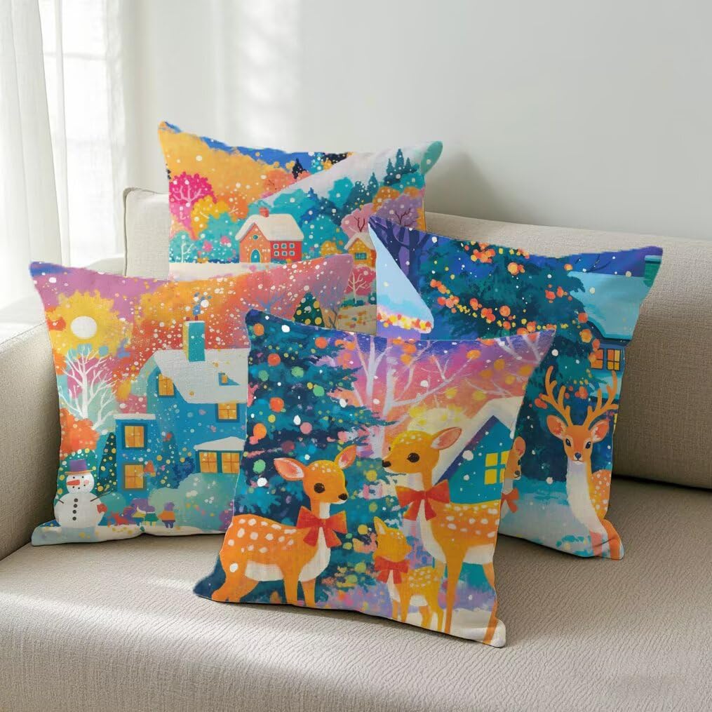 Housses de coussin extérieur imperméables lin décoration Noël canapé jardin terrasse 35x35cm