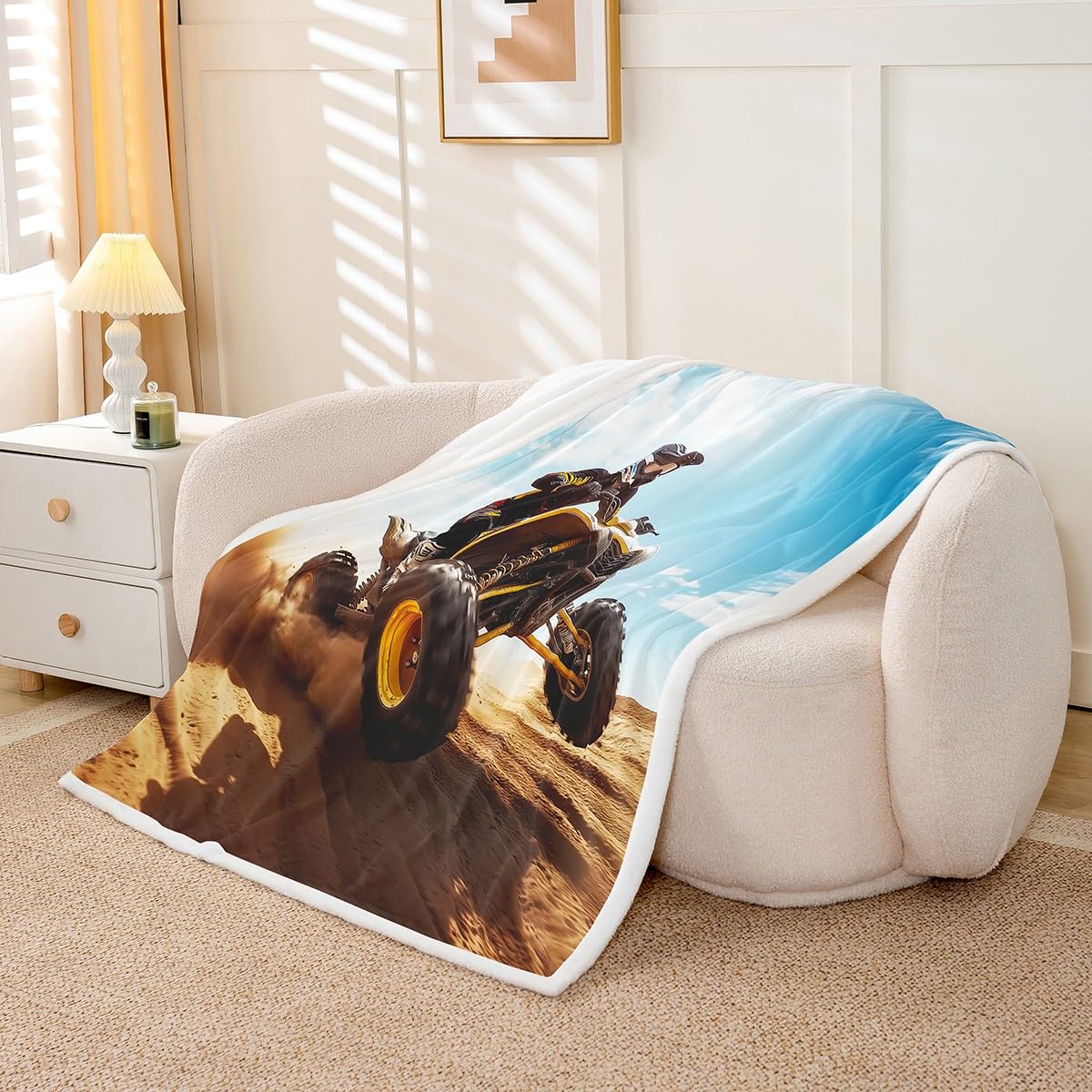 Homewish Motorcycle Bed Throws for Kids Boys Teens ATV Rider Printed Flannel Fleece Blanket for Couch Sofa Motor Vehicle Bike Throw Blanket Lightweight Fuzzy Blanket, Baby Size (30 x 40 Inches)