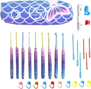 Athena’s Elements Crochet Hooks Set, 9 Piece Crochet Kit for Beginners Kids and Adults, Knitting and Crochet Supplies with Case, Ergonomic Hooks with Crochet Bag, 9 Hooks Size Knitting Needles Set
