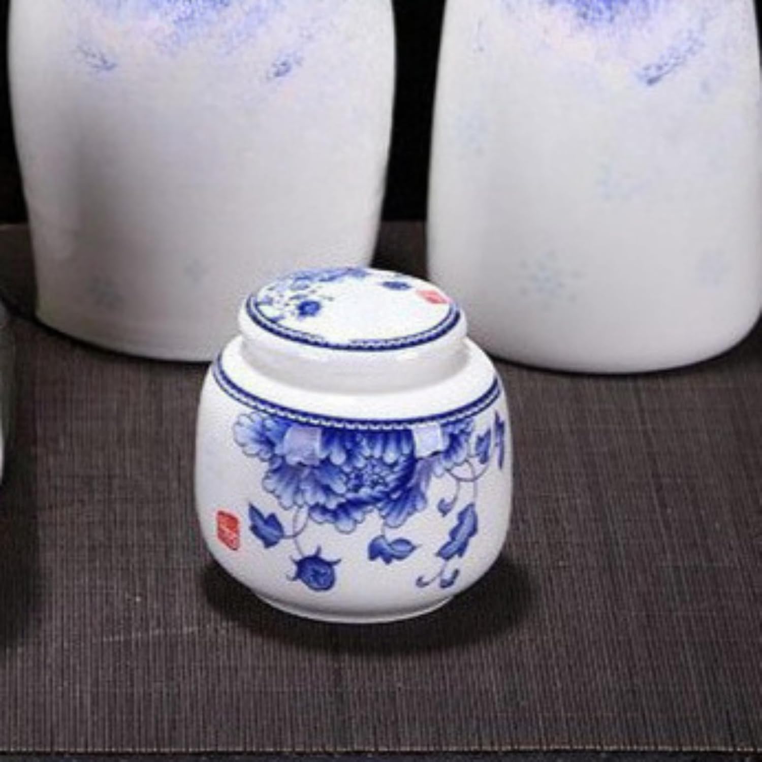 Blue and White Porcelain Tea Caddy Airtight Storage Container with Lid Household Storing Tea Cans