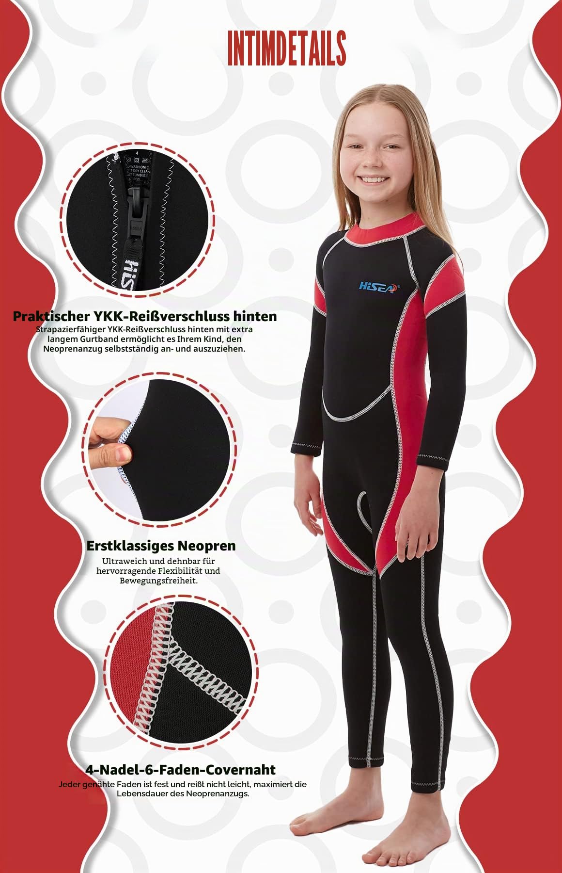 Neoprenanzug Kinder, 2.5mm Neoprenanzug Lang Jungen Mädchen Rücken-Reißverschluss, Tauchanzug Kinder Thermo zum Schwimmen, Tauchen, Schnorcheln, Surfen, SUP