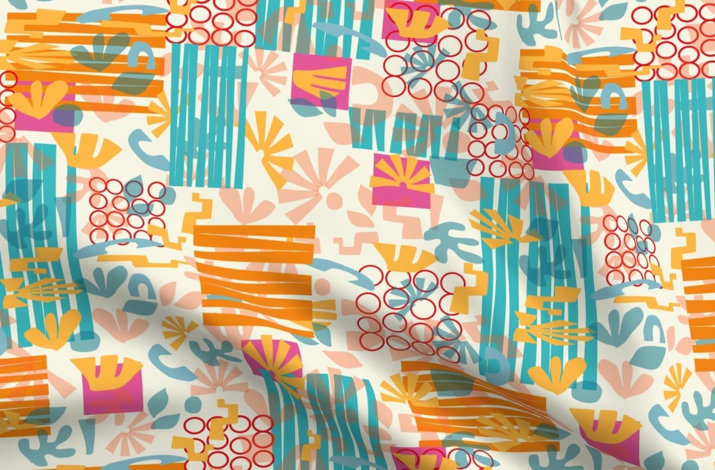 Spoonflower Fabric - Bright Geometric Floral Shapes Abstract Retro Bold Colors Orange Printed on Petal Cotton Fabric Fat Quarter - Sewing Quilting Apparel Crafts Decor