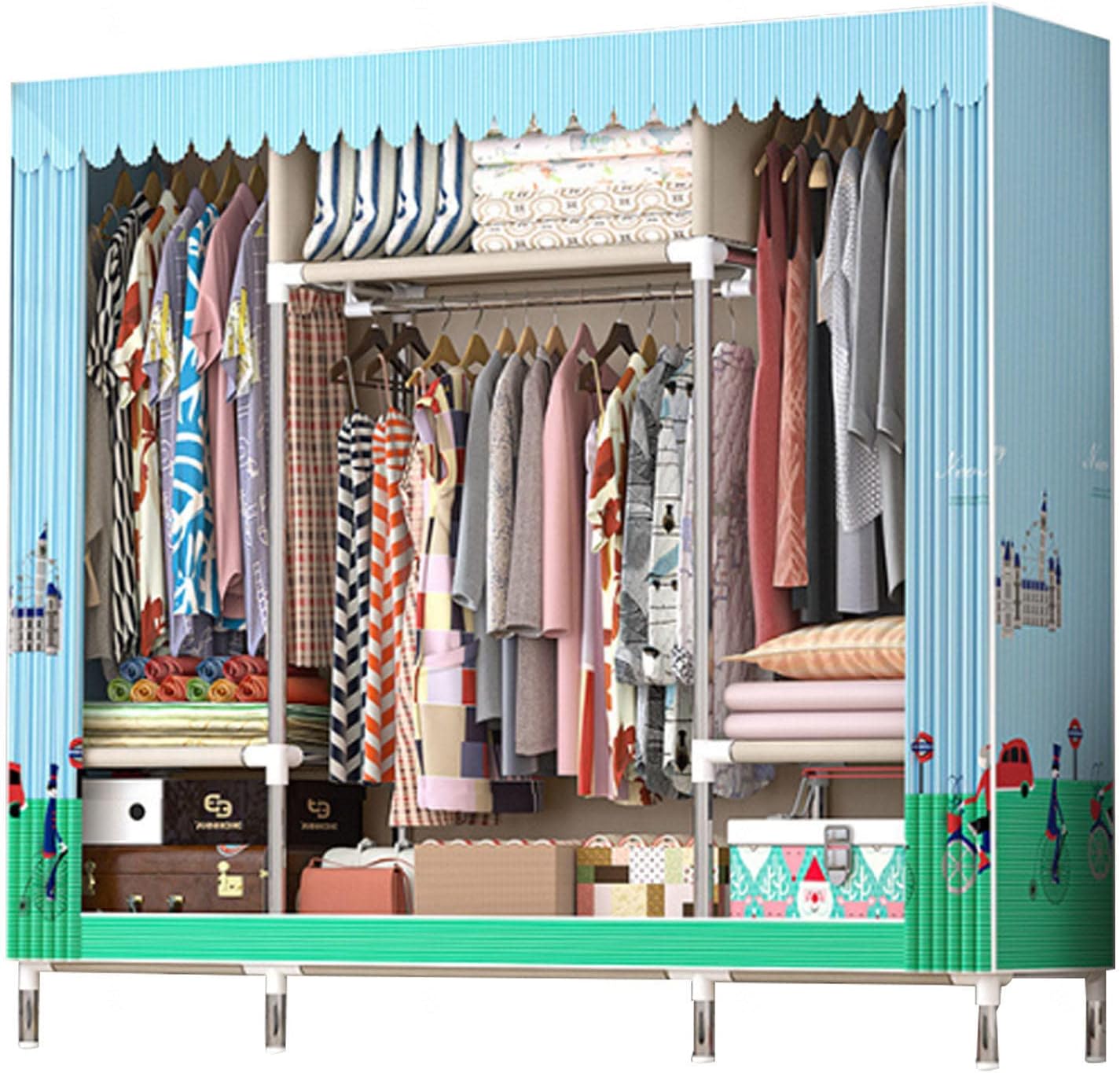 Wardrobe Portable Canvas Wardrobes Shelves, Fabric Clothes Closet Storage Organizer for Bedroom, Fabric Wardrobes,C-145X45X172cm