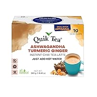Vista 1 de QuikTea Instant Ashwagandha Turmeric Ginger Chai Tea Latte – 10 unidades, cúrcuma, jengibre picante, beneficios de Ashwagandha, baja en cafeína, sin