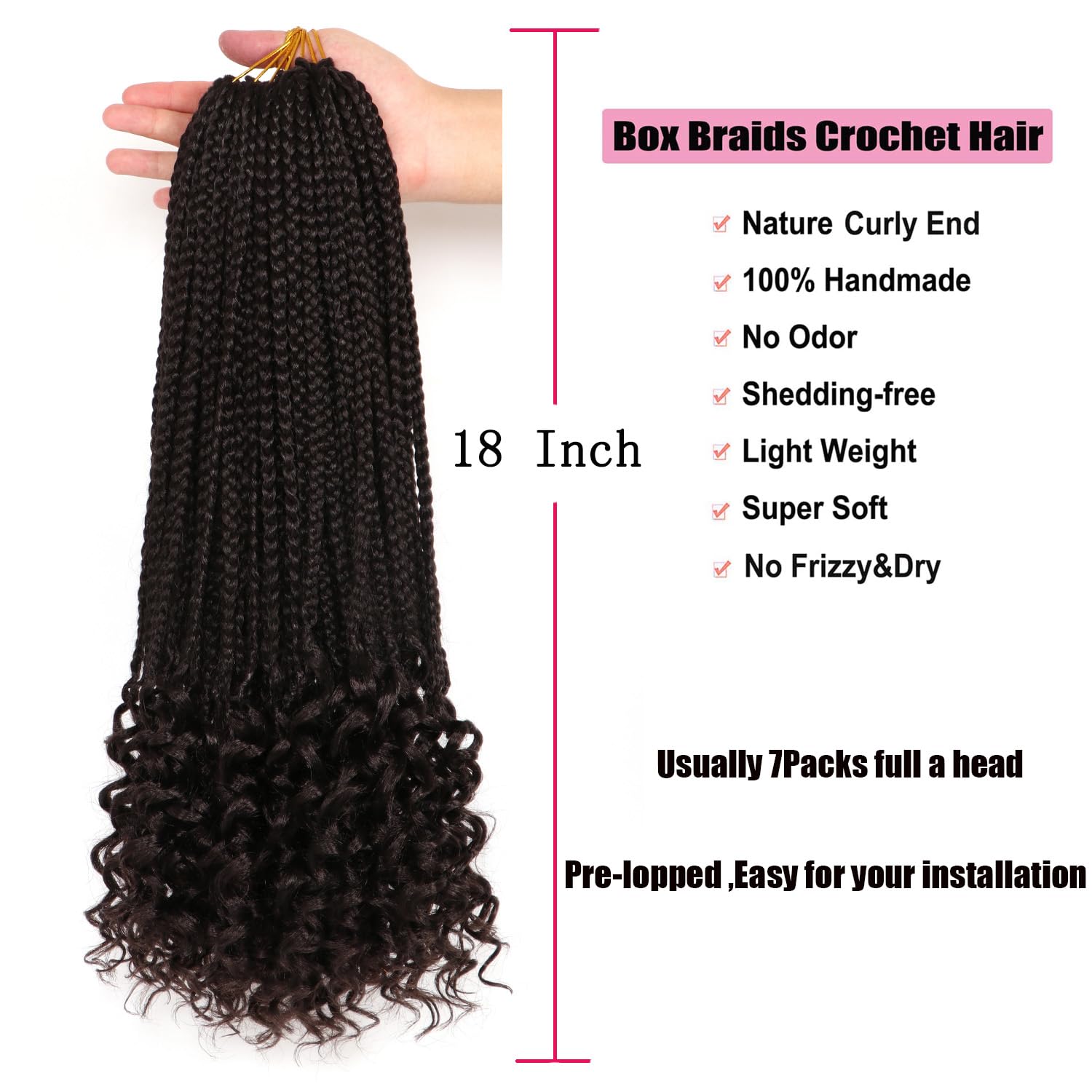 Extensiones de pelo sintético de Crochet para trenzar, trenzas Kanekalon, juego de extensiones de pelo sintético (45,7 cm (paquete de 7), 2)