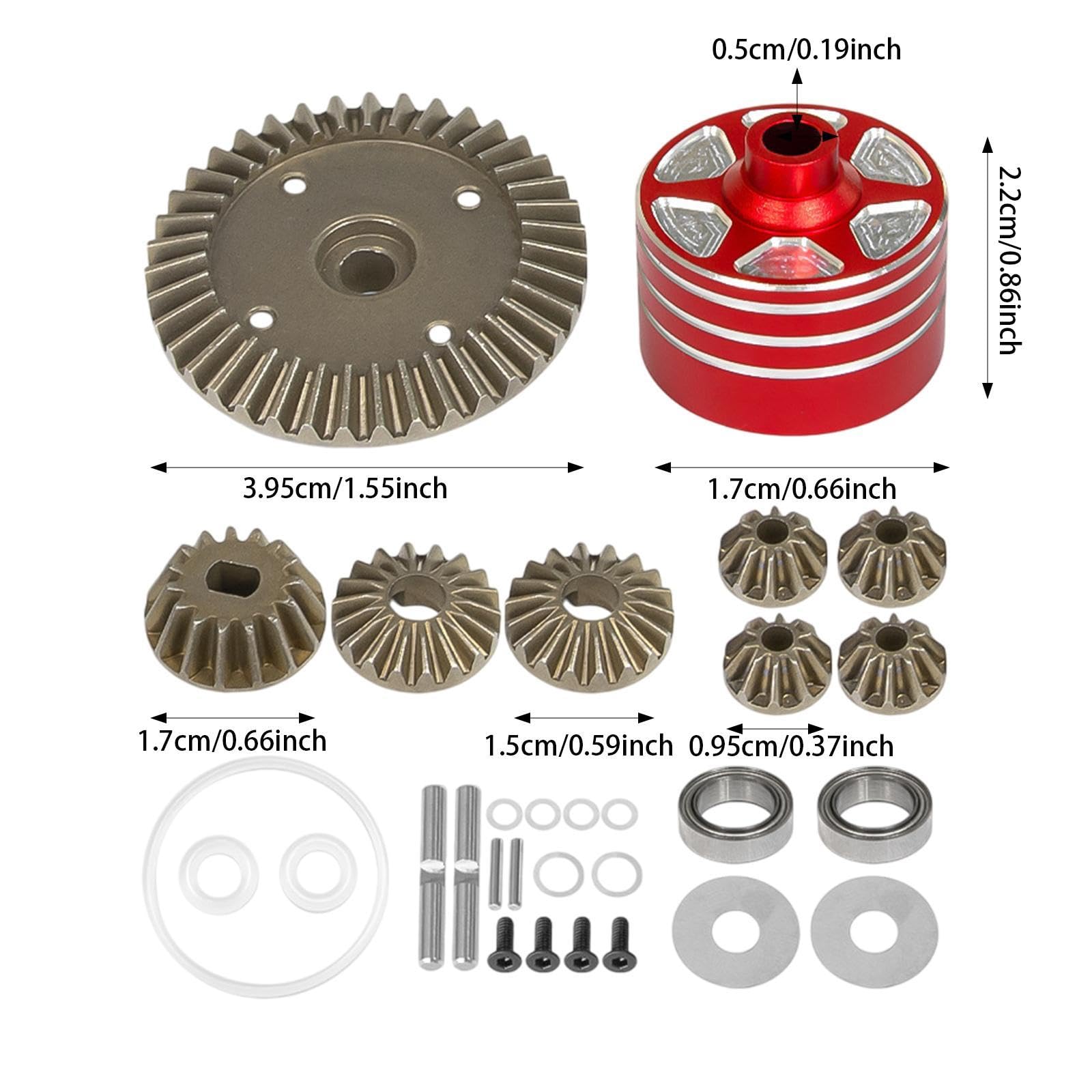 Qianly Differentialgetriebe Metall Ersatz Differentialgetriebe Antriebszahnrad RC Auto Zahnradset Inklusive Gehäuse für Ersatzbedarf Hobbybastler Werkstatt M, Rot