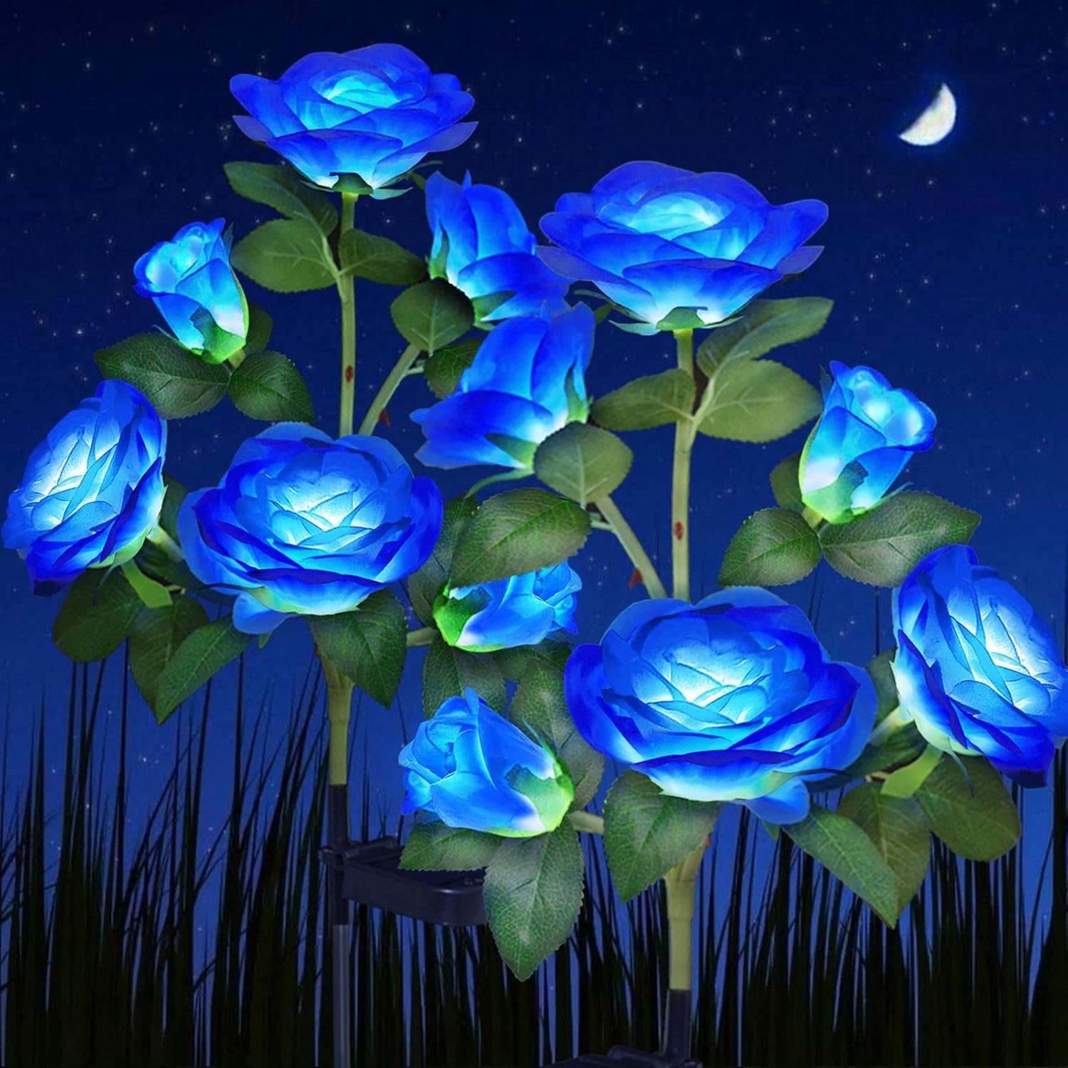 Abkshine Upgraded 2 Pack Solar Lights Outdoor Garden, Blue Artificial