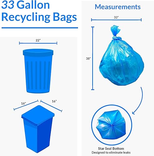 Miniatura 6 de Reli. SuperValue - Bolsas de reciclaje de 33 galones (120 unidades) fabricadas en los Estados Unidos, bolsas de basura azules, 30-33 galones,