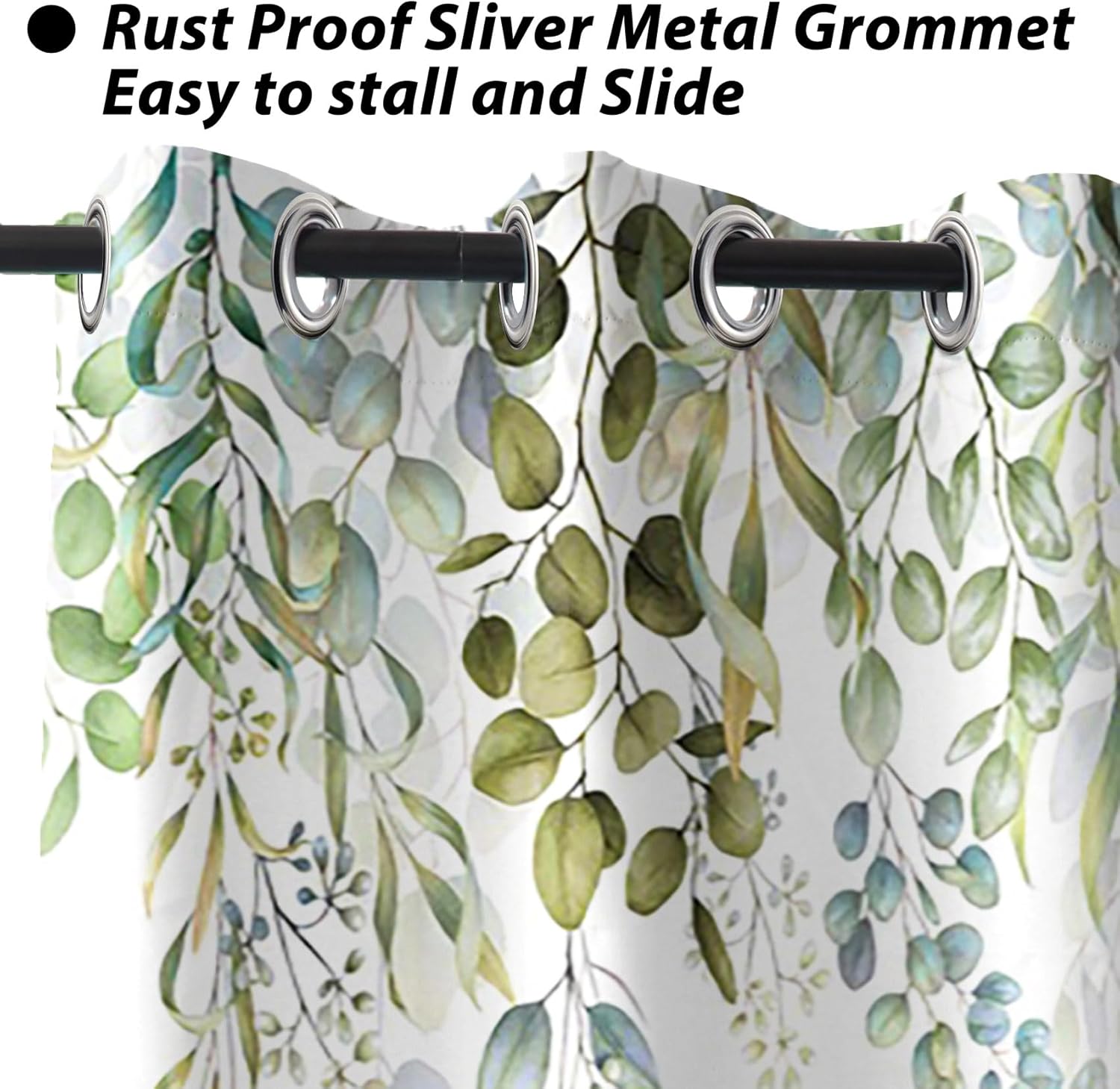 Baocicco Green Eucalyptus Leaves Curtains for Bedroom Living Room Spring Plant Printed Window Drapes with Grommets Natural Flower Floral Thermal Insulated Blackout Curtain 2 Panels 42x108 Inches