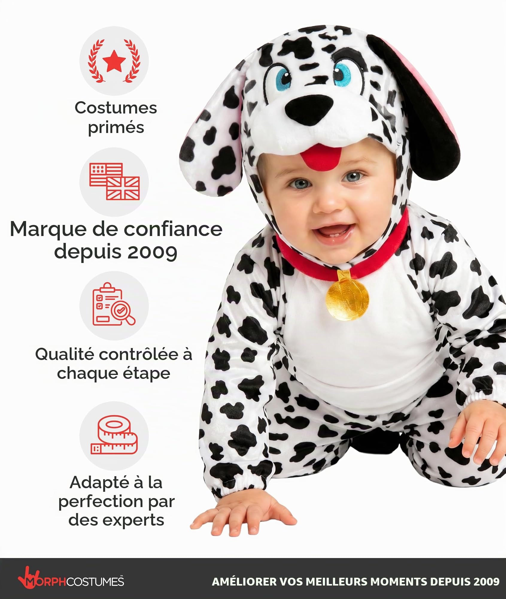 Morph Deguisement Dalmatien Enfant, Costume Chien Halloween