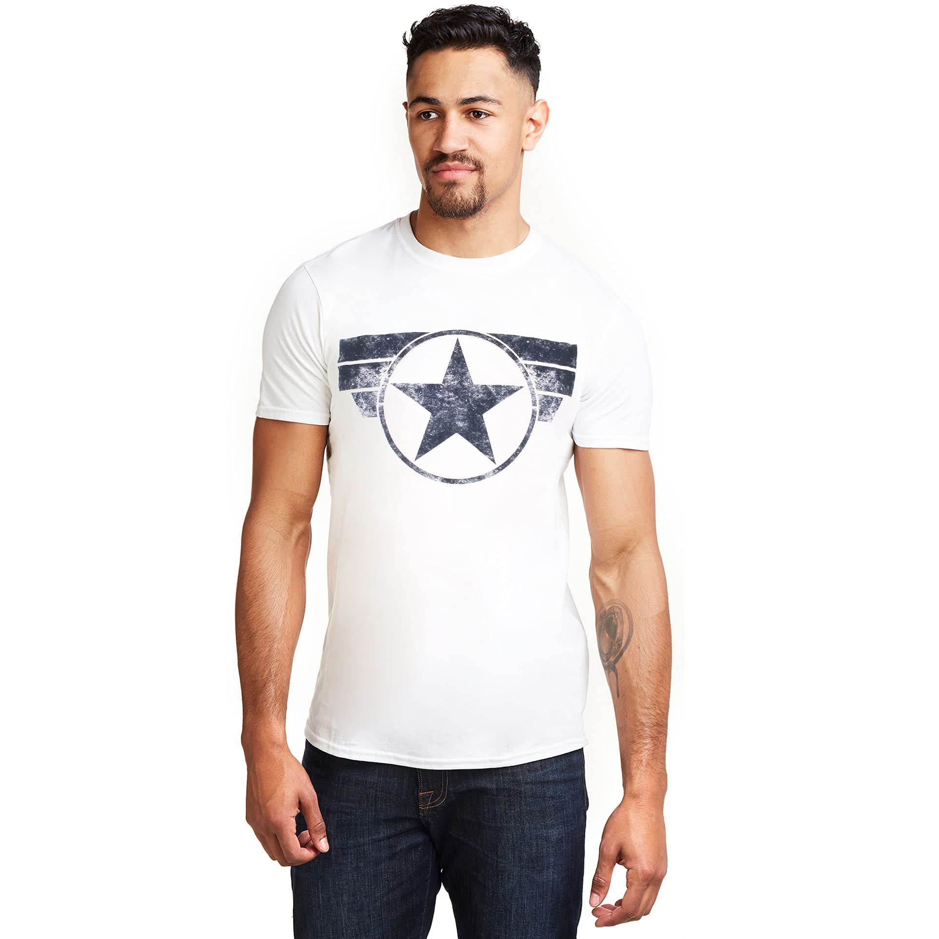 Marvel Men's White Captain America Cap Logo T Shirt, L Uk