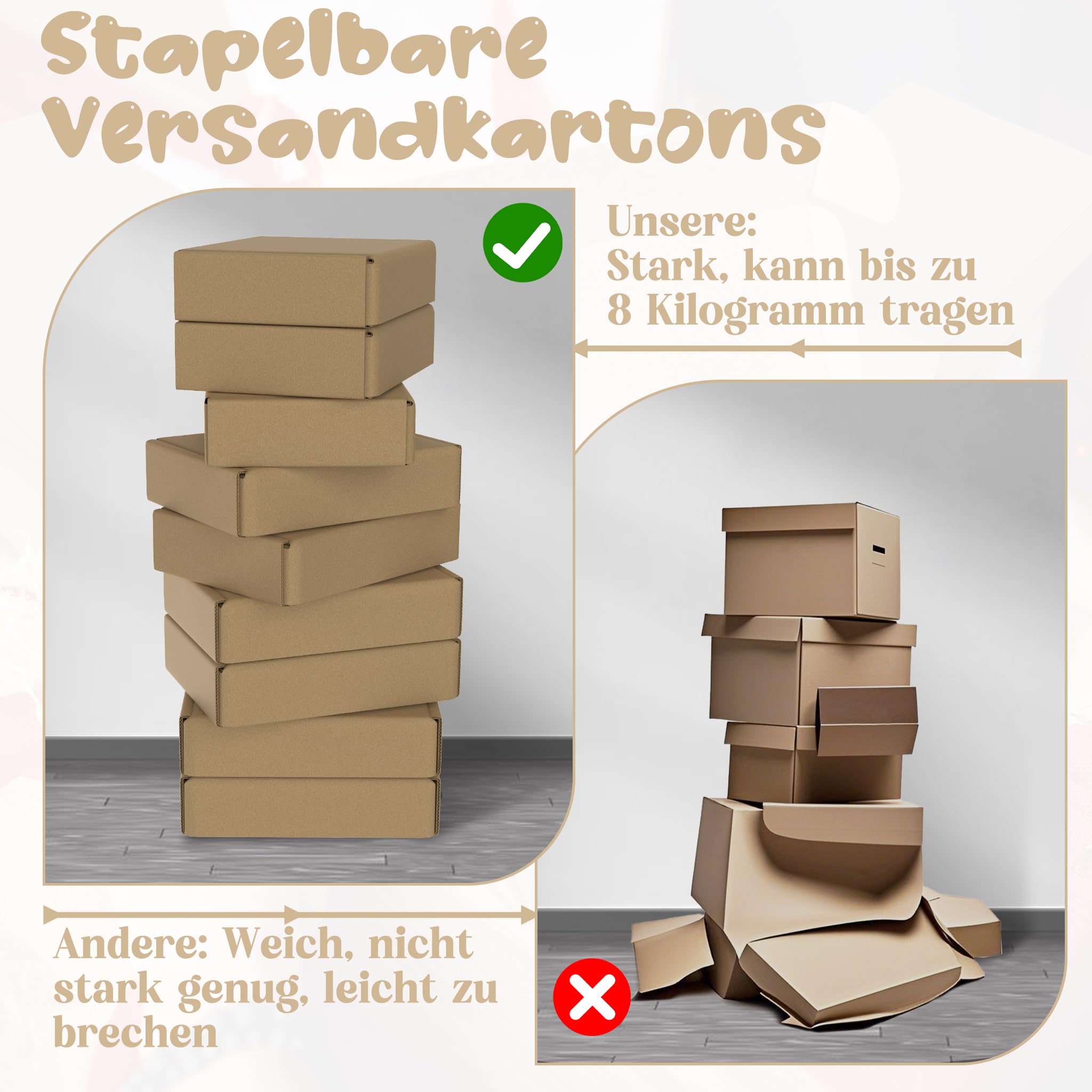 XMTECH 100 Stück Versandkarton 20x15x5cm stabile Faltschachtel faltbar | Für Bücher, Handyhüllen und Textilien, stabile Wellpappe bis 8kg, schneller Aufbau, ideal für Maxibrief Versand