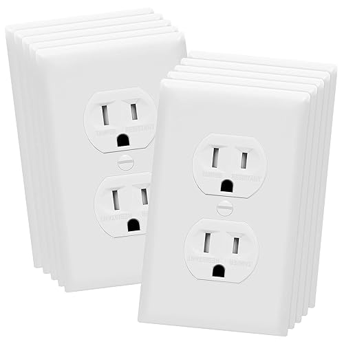 Enerlites 61580-TR-WWP-10PCS - Paquete de tomas de corriente dúplex y placas de pared, receptáculo eléctrico resistente a manipulaciones, 15 A 125V,