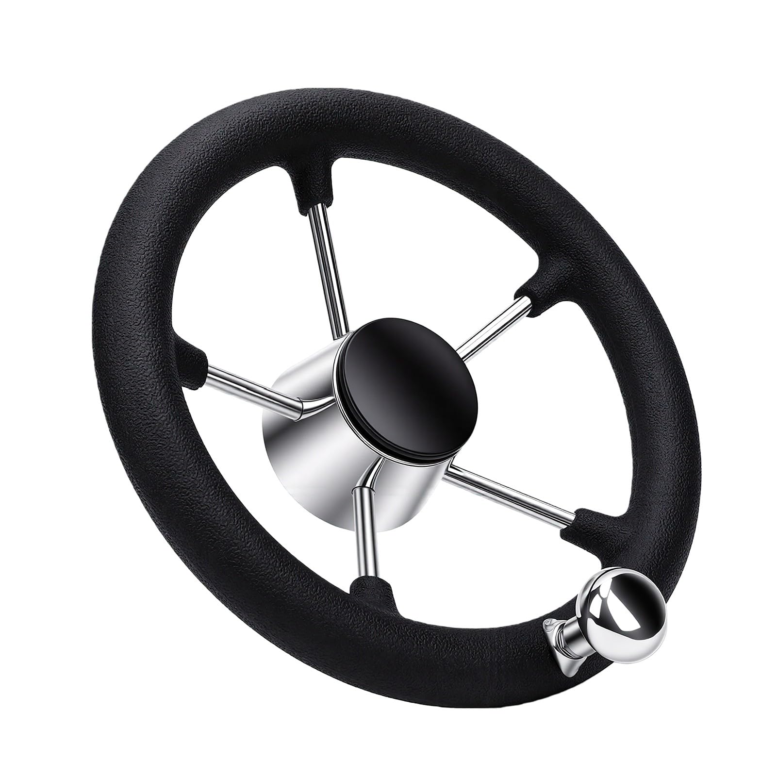 Naroote 11,5-Zoll-Marine-Lenkrad Langlebiges Edelstahl-Steuerrad für Yachten und Pontonboote 5-Speichen-Design