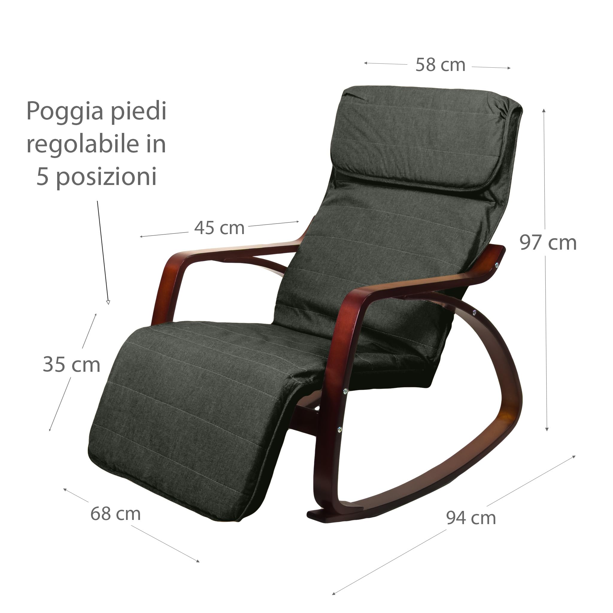 yelloo - Sedia a Dondolo ZEN da Interno, Poltrona a Dondolo da Interno in Legno di Betulla, Poltroncina Camera da Letto, Relax, Giardino Coperto, Sedia Legno Comoda (Noce Nero)