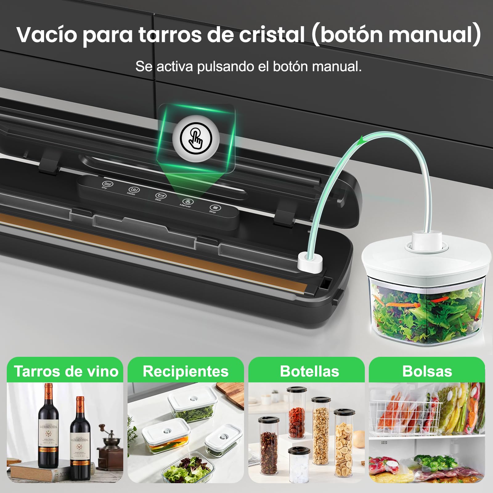 Raycial Envasadora al Vacío, 7 en 1 Envasadora al Vacio Domestica, Para Seco/Húmedo/Conservas, Maquina al Vacio con 10 Bolsas de Vacío, Cortador y Manguera de Extracción