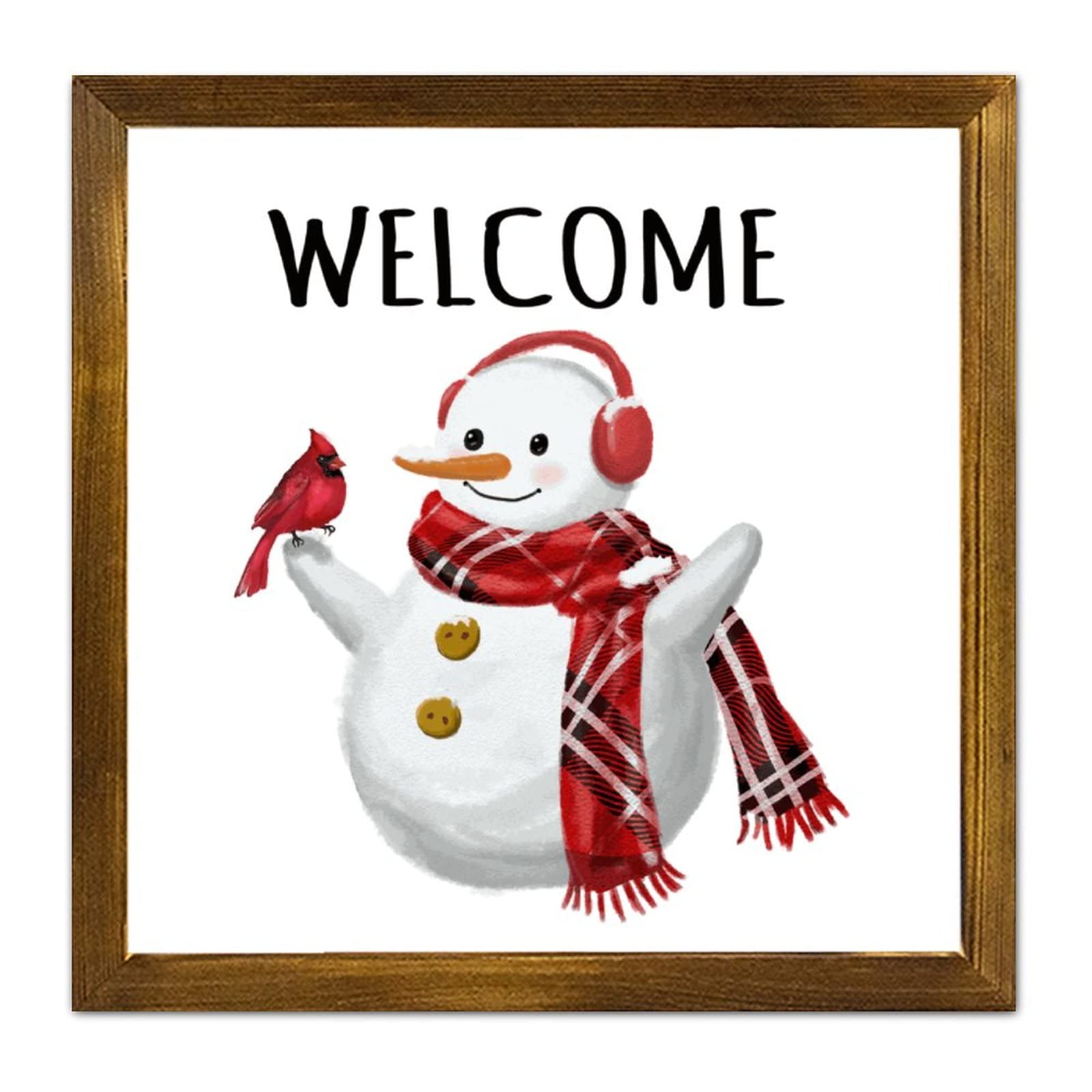 Cadeau cremaillere panneau bois Welcome Snowman pour salon chic