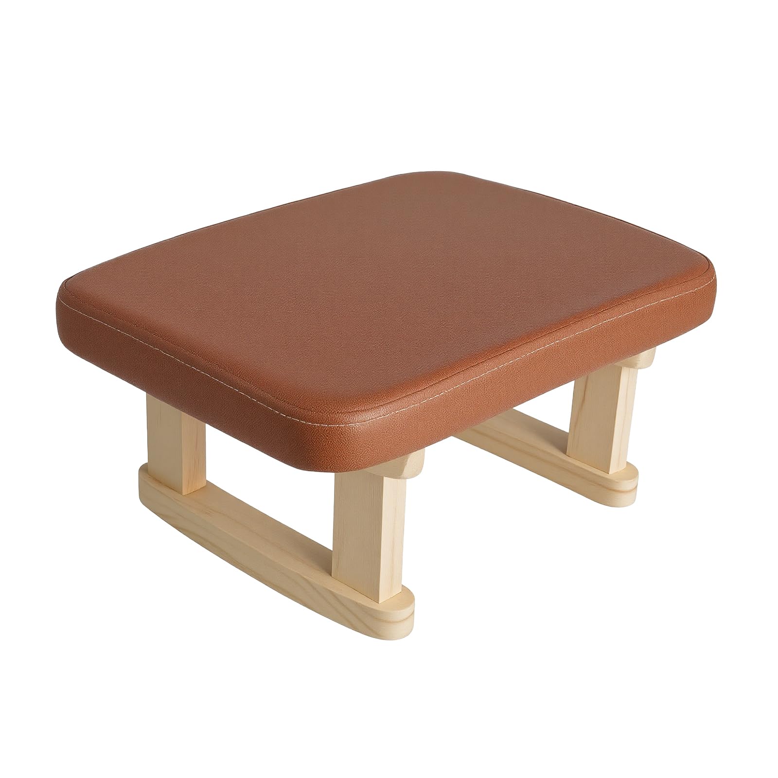 Margolongte Foot Stool, Pouffe Footstool with Removable Cover, Linen Fabric Small Footstool with Cushion, Footstools for Living Room Entryway Office Bedroom (Brown)