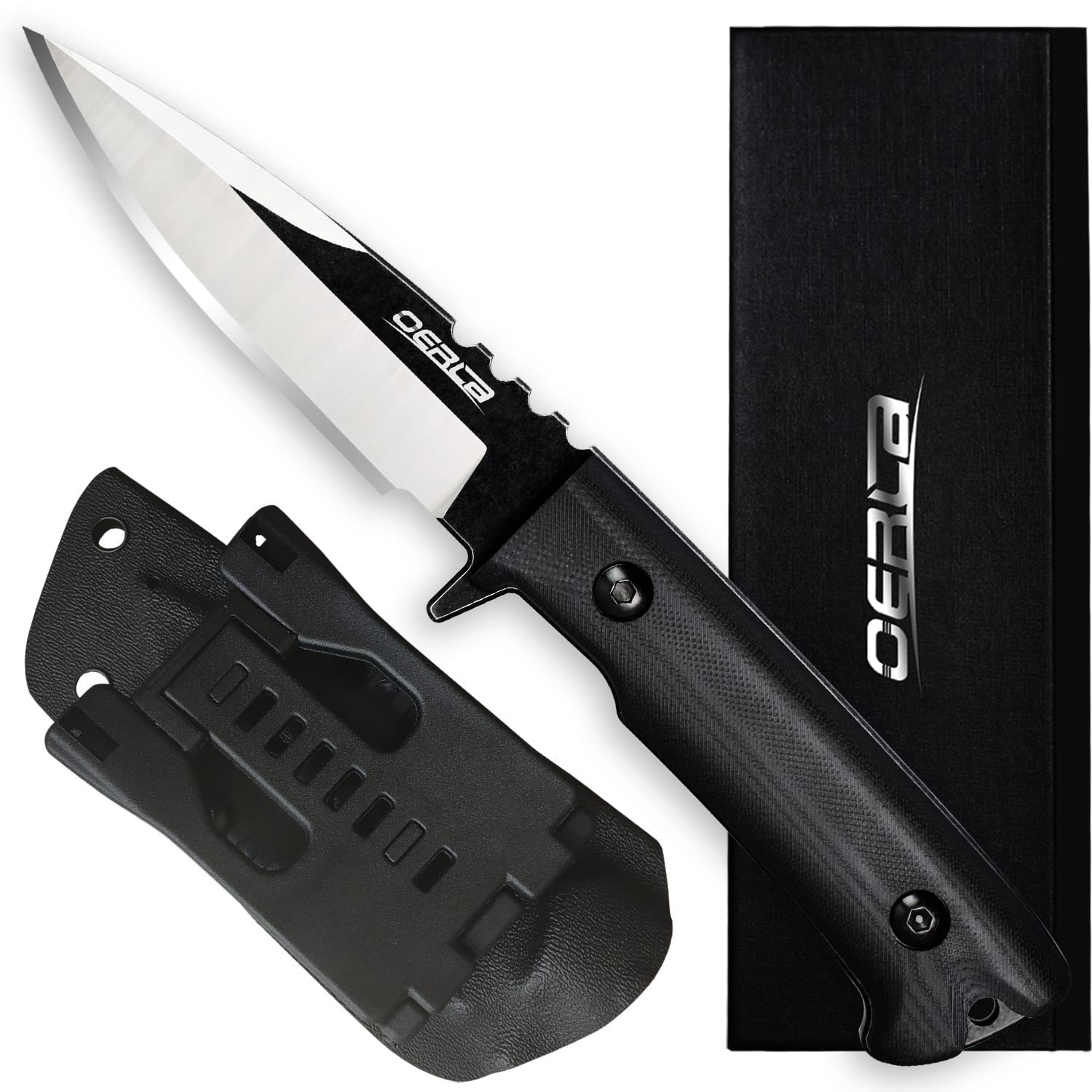 OERLA TAC OLK-035PK Outdoor Knife Fixed Blade Camping Hunting Survival Field Knife 420HC Full Tang Steel Blade with Kydex Sheath and EDC Tactical Belt Clip