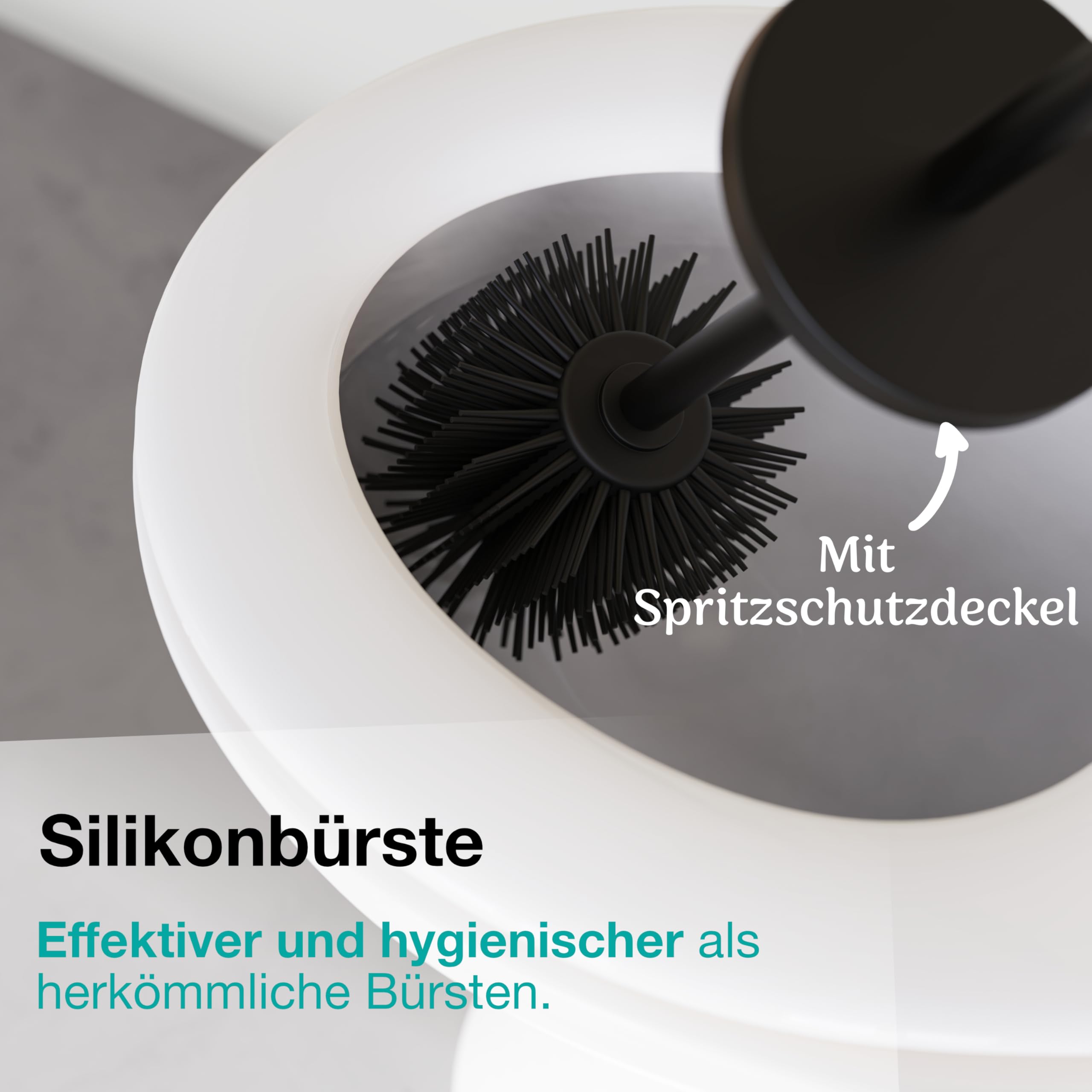 Klobürste Wandmontage Schwarz - Toilettenbürste Silikon & Metall - Wand WC-Bürste Ohne Bohren - Wandbefestigung mit Sticker oder Schraube - Klobürstenhalter - WC3610
