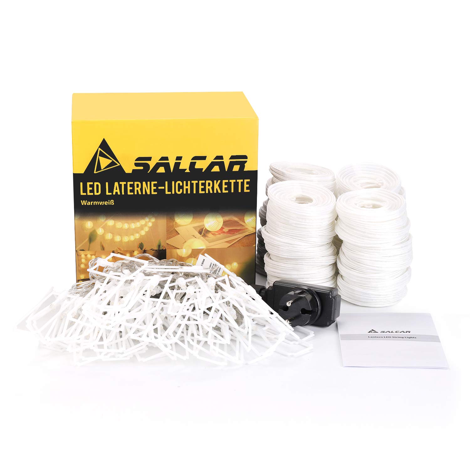 SALCAR Guirlande Lumineuse Lampion Lumineux 20M 80 LED, Lanterne d'extérieur Lumière Sécurité 31V, Étanche Décoration pour Jardin, Terrasse, Patio, Balcon, Noël - Blanc Chaud