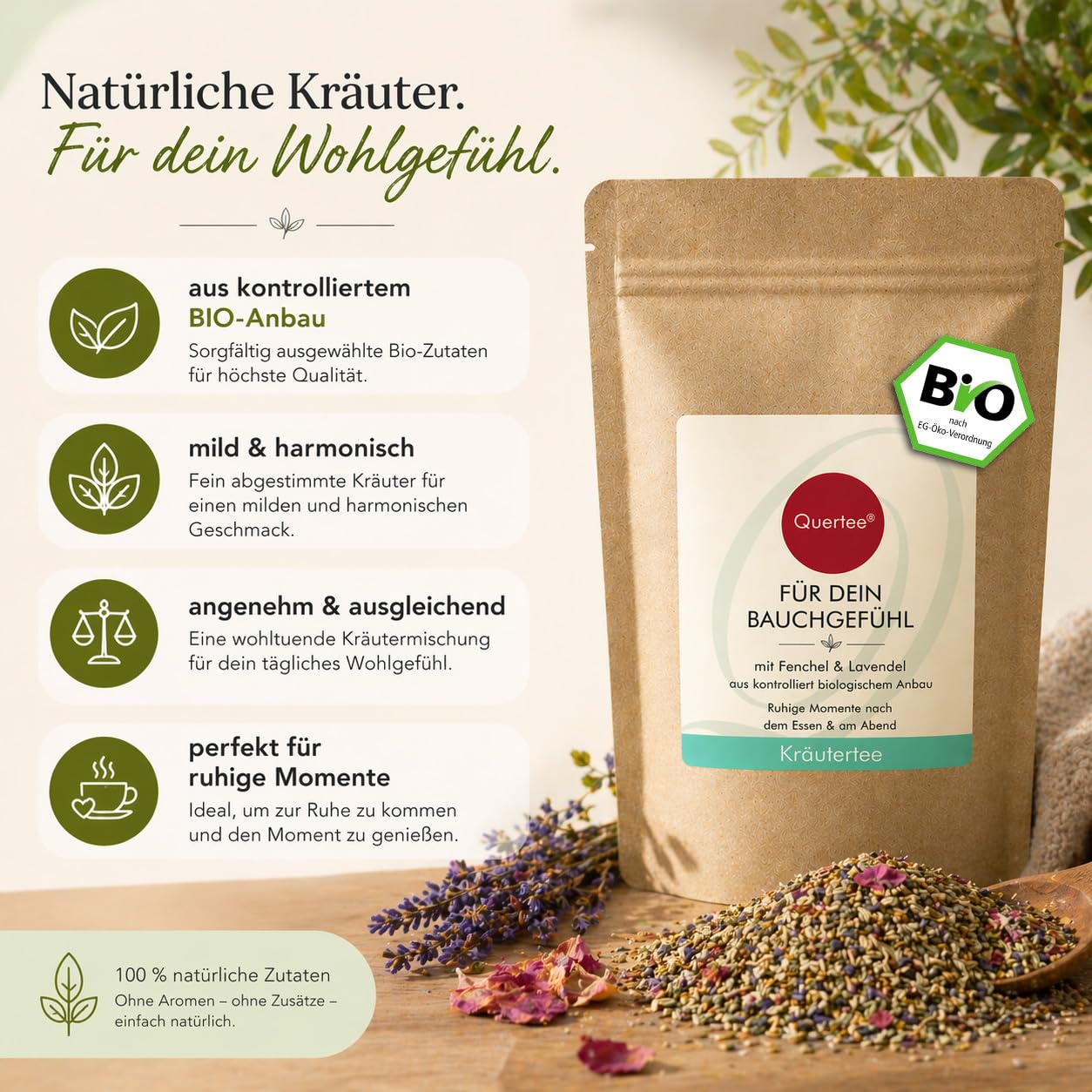 Bio Kräutertee „Für dein Bauchgefühl" Fenchel Pfefferminze Lavendel 1000 g | Quertee • Bio Kräutertee • Mild & Harmonisch • Ideal nach dem Essen & am Abend • Loser Tee