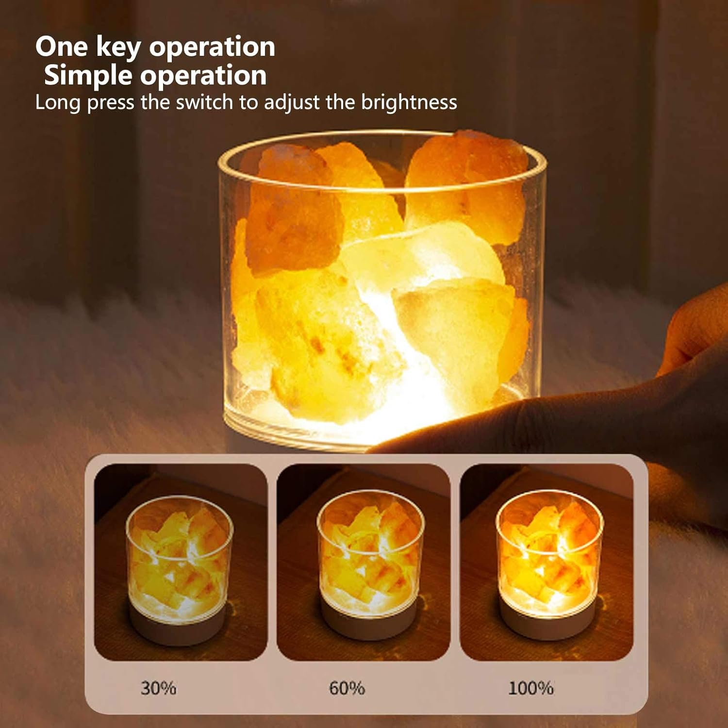 Garosa Mini Himalayan Salt Lamp USB LED Night Light for Bedroom Home Office Yoga Decor with Warm Colorful Salt Gift Idea