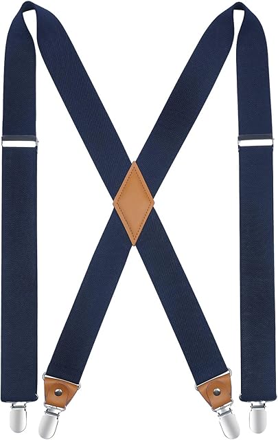 HISDERN Men's Braces with Very Strong 4 Clips Heavy Duty Suspenders X Style Adjustable Suspender