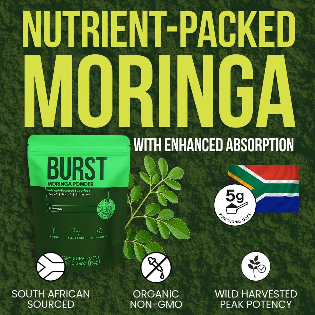 Burst 100% Moringa Powder Natural - 150g| Pure Moringa Leaf Powder from The Miracle Tree | Rich in Vitamins, Minerals & Antioxidants | Vegan Superfood for Health, Energy, & Wellness - Image 4
