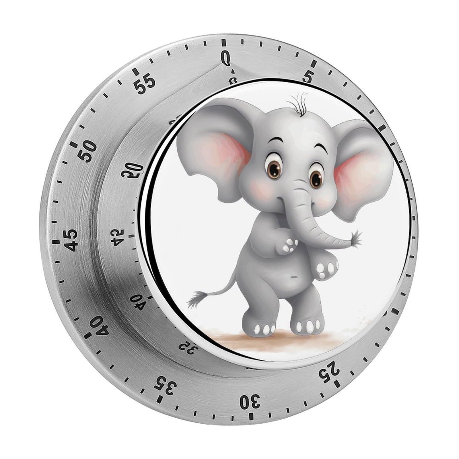 Cute Elephant Timer Exquisite Stainless Steel Magnetic Timers Waterproof Durable Mechanical Countdown Countup for Loud Alarm for Baking Grilling Studying
