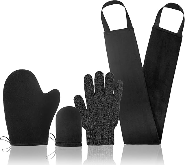 stusgo Self Tanning Mitt Kit - 4 in 1 Fake Tan Mitt set,Self Tan Mitt Glove,Lotion Applicator for Back, Mini Face velvet mitt, Exfoliating Glove, Fake Tan Mit for Sunless Self Tanning