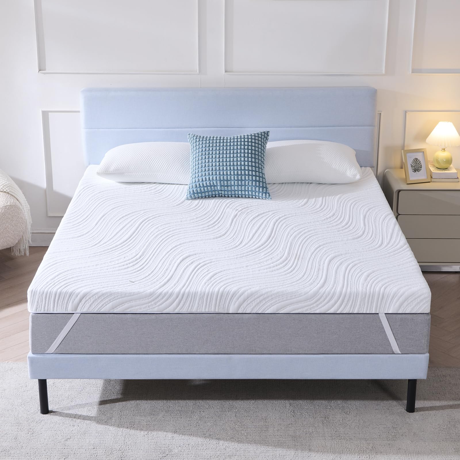 Hiimgo Surmatelas 160 x 200 x 7.5CM, Épaisseur 7.5CM, Surmatelas Memoire de Forme Gel,Absorbant et Respirant,avec Design Antidérapant，Housse de Matelas Amovible et Lavable.