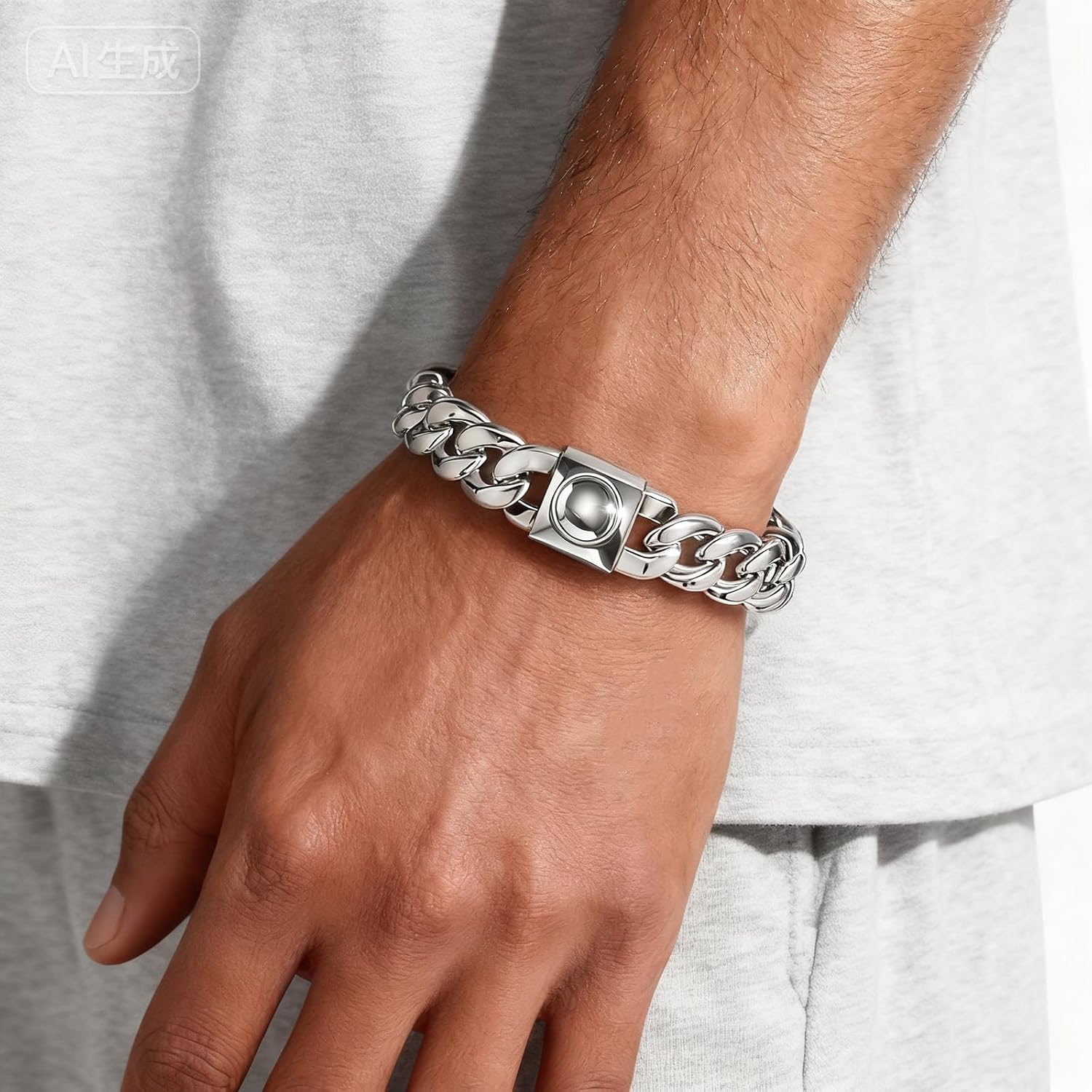 Men's Stainless Steel Cuban Link Bracelet : Chunky Cuban Chains Bracelets,Silver Curb Handchain Jewelry Accessories, Gift for Him,Son,Husband,Boyfriend,Birthday,7.7Inch,Box Packed - Image 8