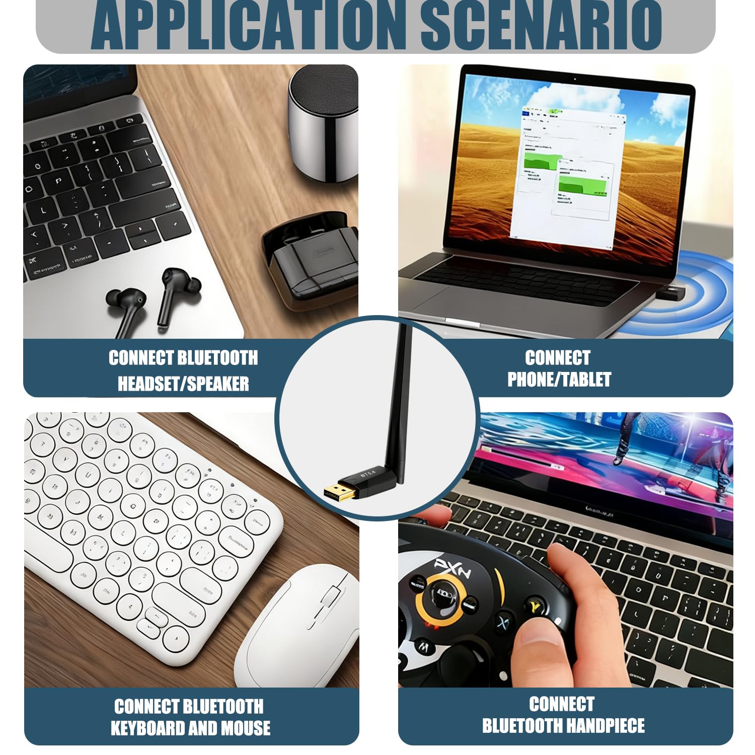 Clé USB Bluetooth 5.4 pour PC, Portée 150 Mètres, Compatible Windows 11/10/8.1, 7 Appareils