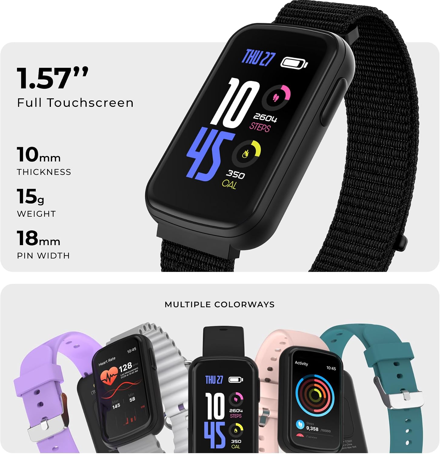 iTouch Active 5 Fitness Tracker, 1.57" Full Touch Display, Heart Rate Monitor, Sleep Tracking, 100+ Sports Modes, 7-Day Battery, IP68 Waterproof, for Android iPhone (Black Nylon Band) 3 71MtwFAOfmL. AC SL1500