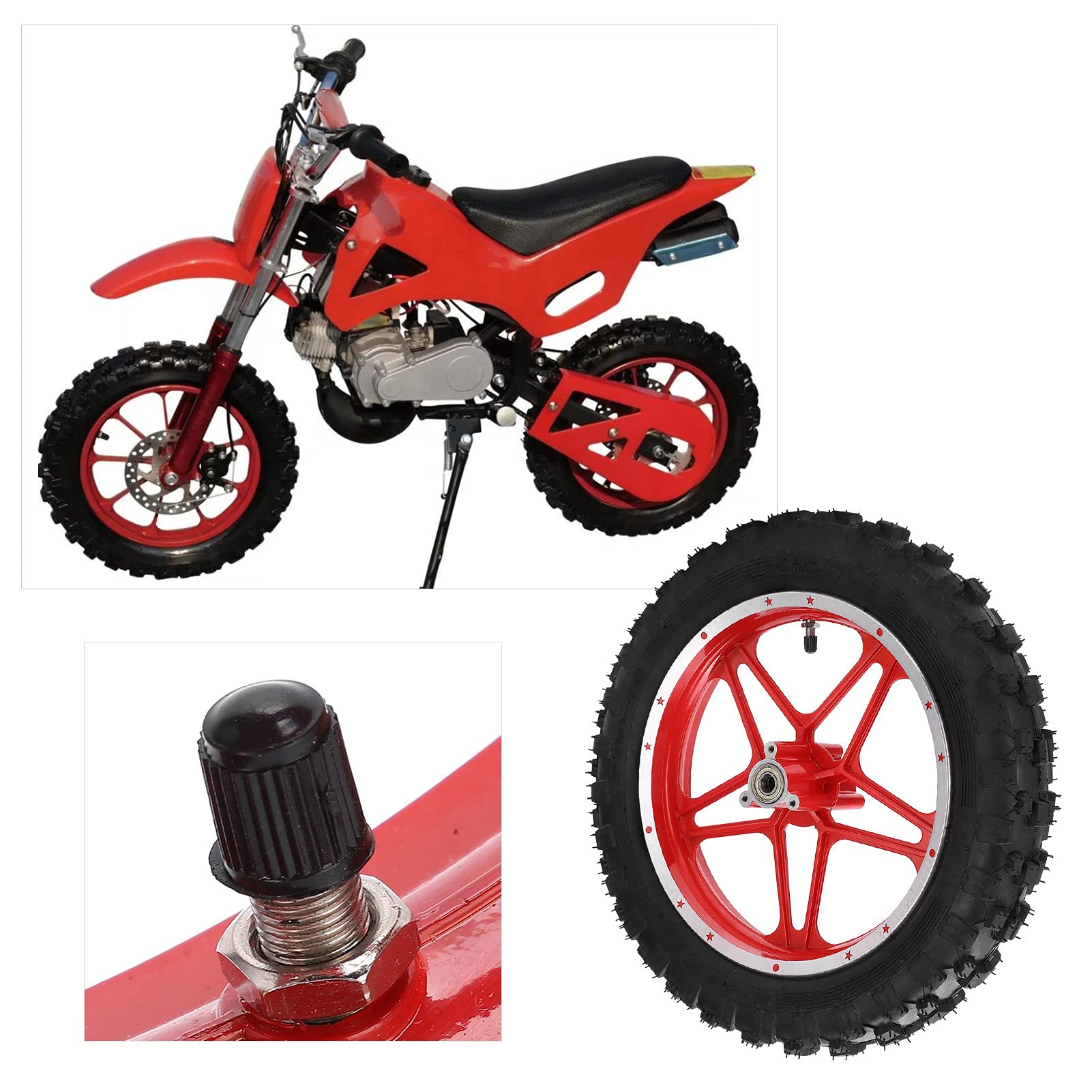 Rear Wheel Assembly, 2.5â€‘10in Rear Wheel Rubber Tire Antiâ€‘Skid Replacement Replacement for 47cc 49cc 2 Stroke Mini Dirt Bike(red)