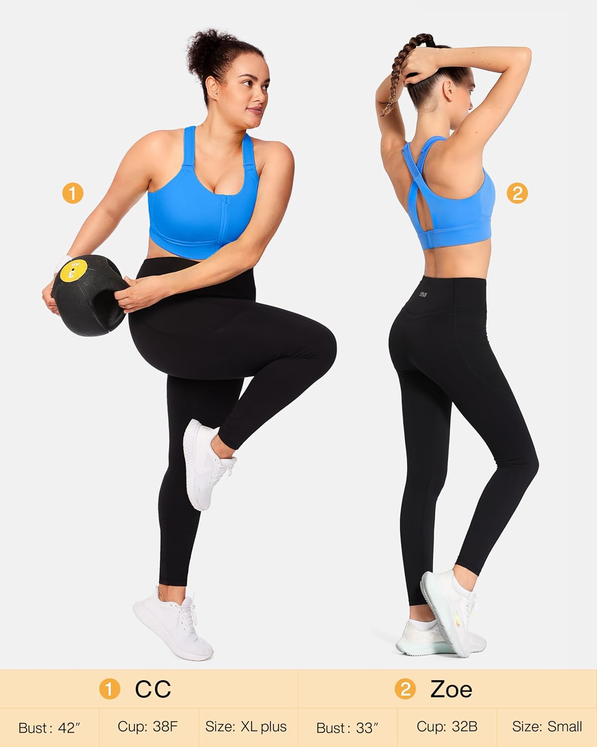 High Impact Sports Bras for Women Adjustable Zip Front Plus Size Workout Bra Full Coverage Removable Padded Running - Image 2