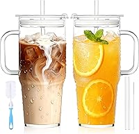 Vista 13 de Birity Vasos de vidrio con tapas y popotes reutilizables, juego de vasos para beber