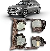 CAPEDELL Premium 7D Car Floor Mats Compatible for Mercedes Benz GLC 200||Luxury Leather Double Layered Mat|| 3Pcs||100% Waterproof and Washable||Color :-Coffee with Golden (Beige Brown Grass)