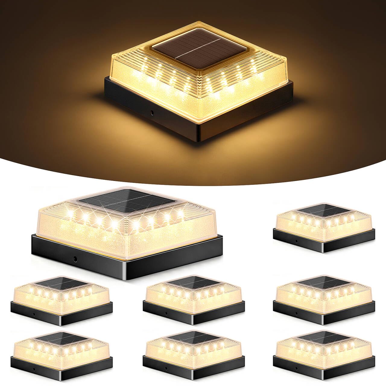 Brightever 3.5x3.5 4x4 Solar Post Cap Light Outdoor 8-Pack Black