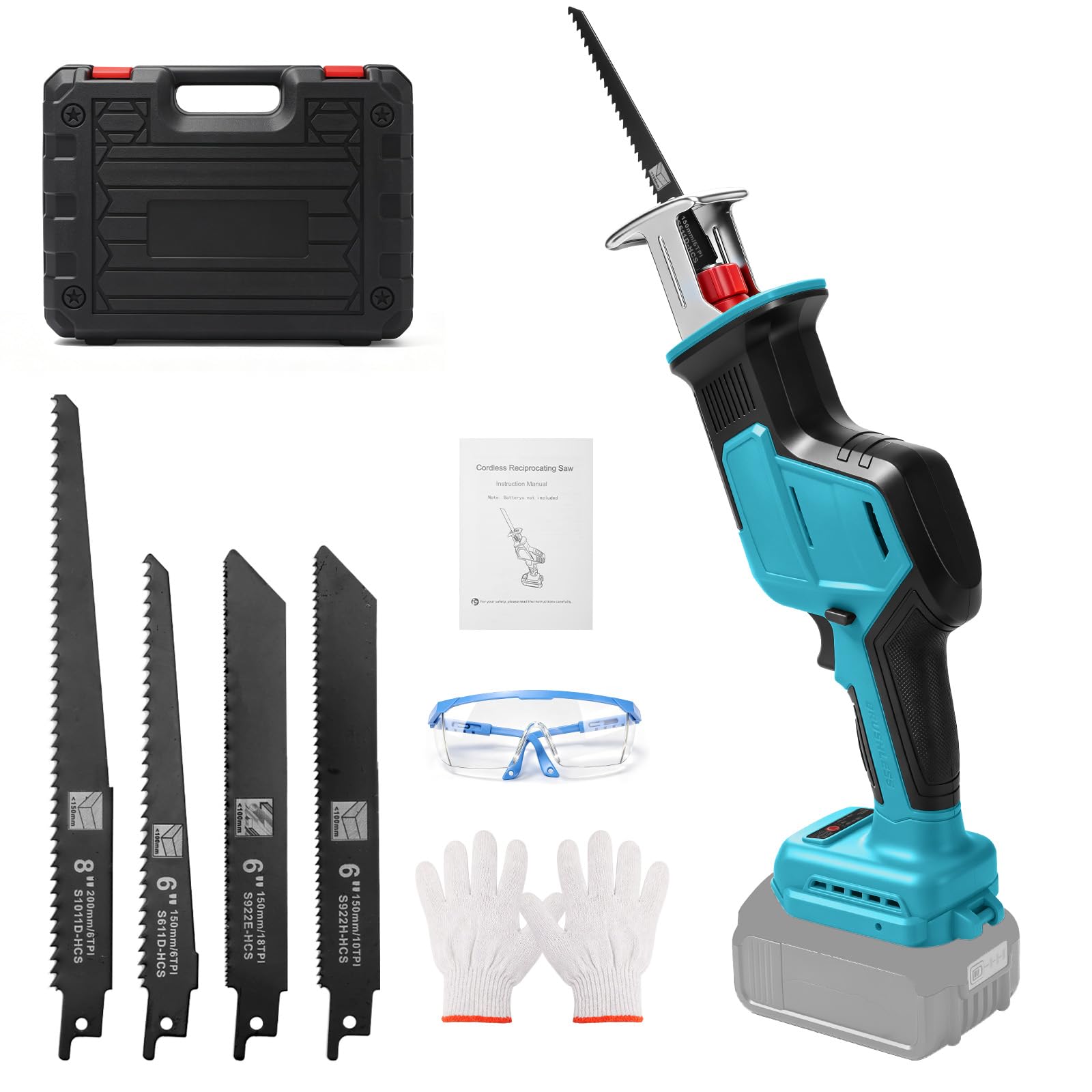 Sierra Sable Inalámbrica con 4 Hojas para Makita 18V (sin Batería) | 600W, Sierra Sable sin Escobillas, con Luz LED, Maletín, para Cortar Madera y PVC