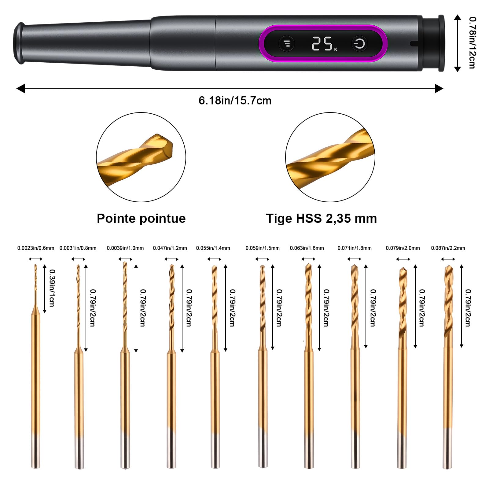 Mini Stylo Perceuse Électrique, GuKKK Mini Perceuse Sans Fil à 5 Vitesses, Mini Perceuse Électrique Manuelle avec 10 Petits Forets, pour Résine, Bijoux, Circuit Imprimé, Cuir, Plastique