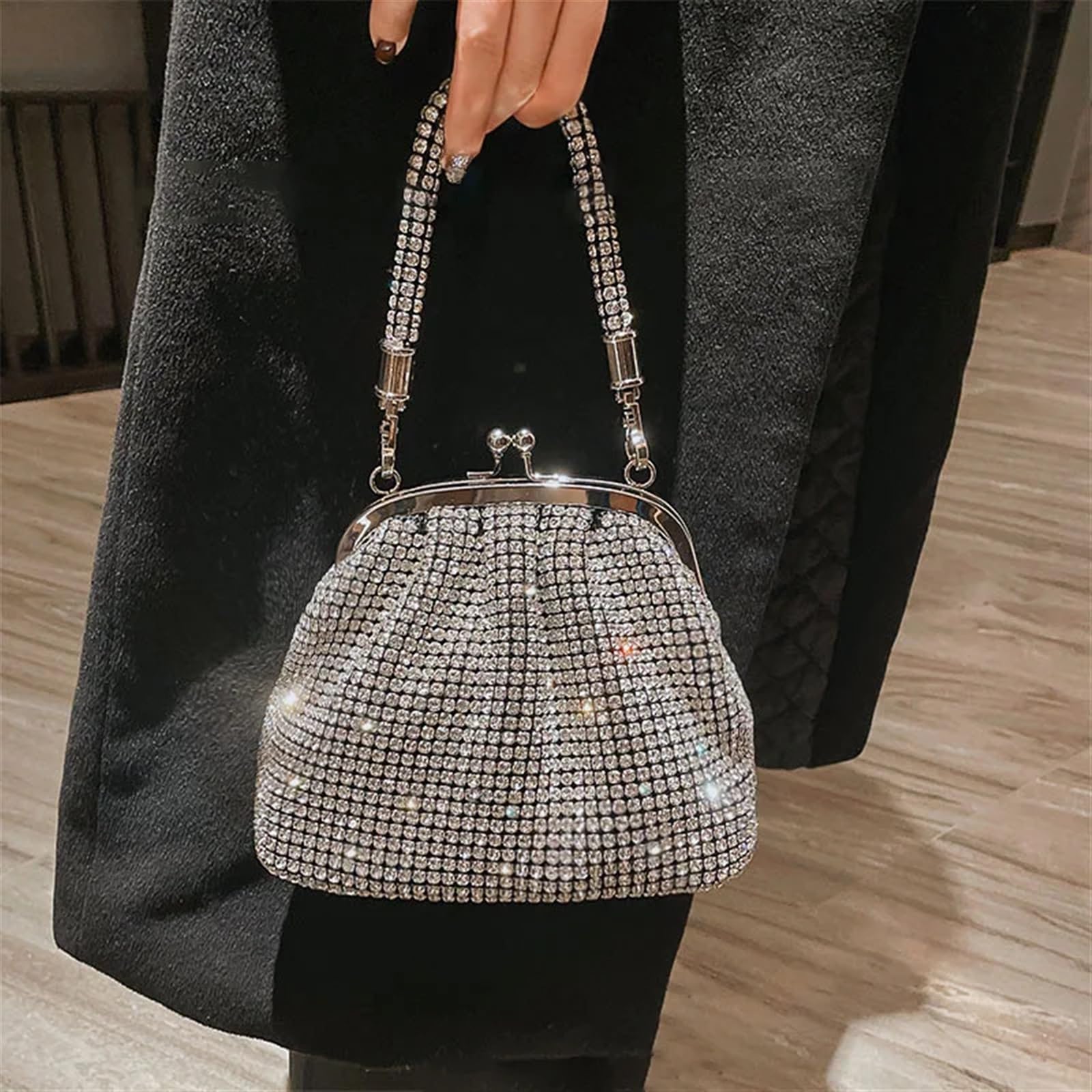 Bolso Fiesta Pedreria Monederos de Moda for Mujer, Bolsos de Mano for Mujer, Bolso de Fiesta con Diamantes de imitación, Mini Bolso de Mano de Cristal, Bolso de Maquillaje(Black)